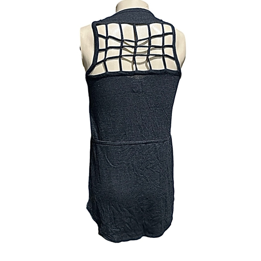 Women’s Short Sleeveless Dress in Dark Heather Gray with Caged Back